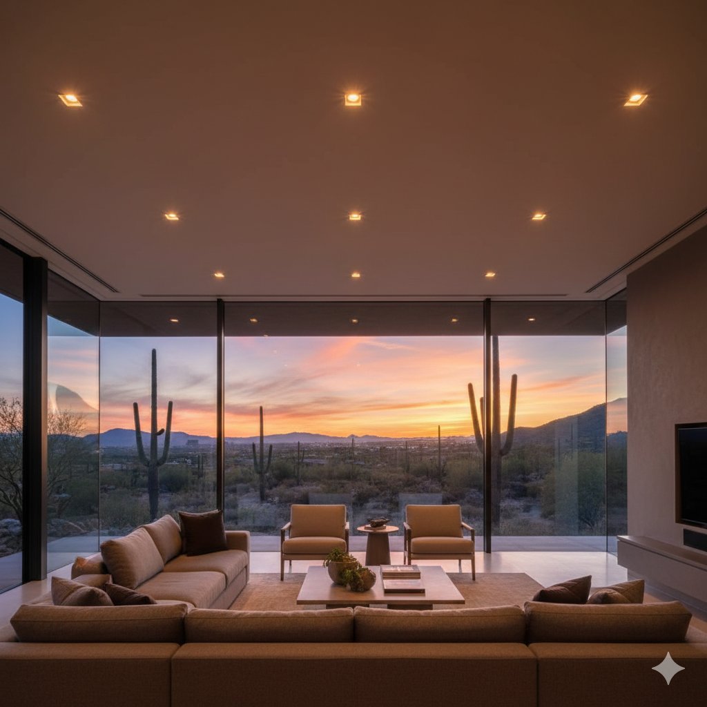 Luxury Scottsdale living room with modern LED lighting