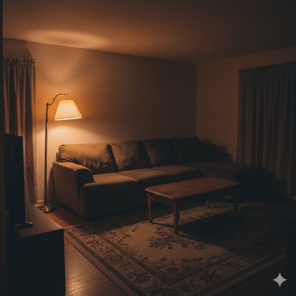 Dark, poorly lit living room